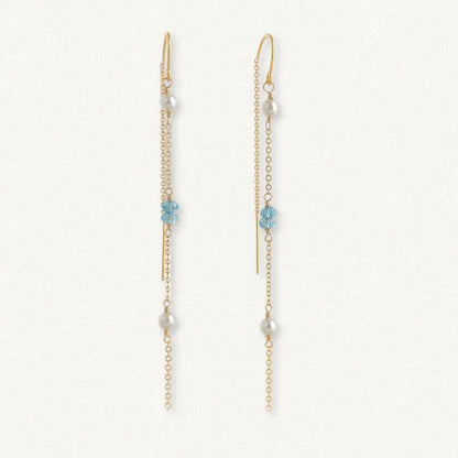 Drift Threader Earrings | Blue Topaz & Pearl Bridal Earrings