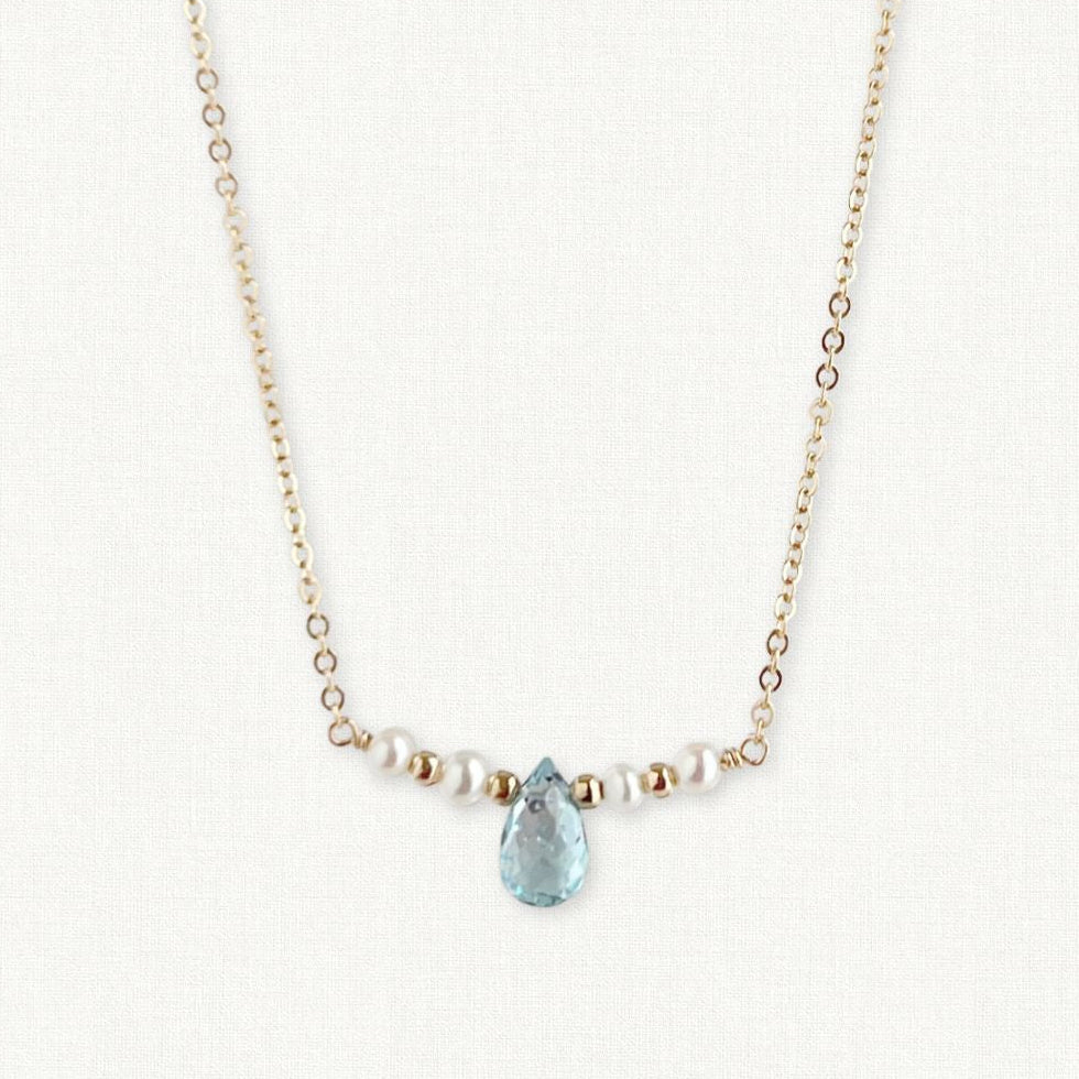 The Isla Necklace | Sky Blue Topaz and Pearl Bar Necklace
