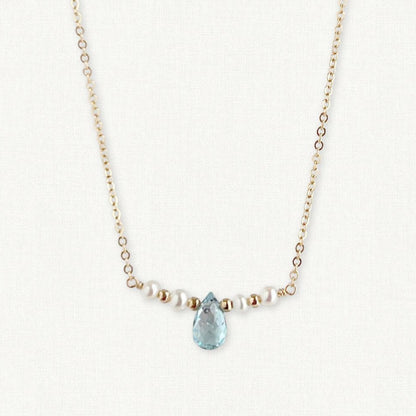 The Isla Necklace | Sky Blue Topaz and Pearl Bar Necklace