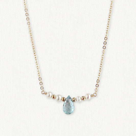 The Isla Necklace | Sky Blue Topaz and Pearl Bar Necklace