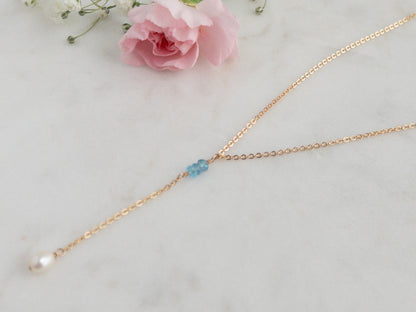 Serenity Lariat Necklace | Blue Topaz & Pearl Bridal Necklace