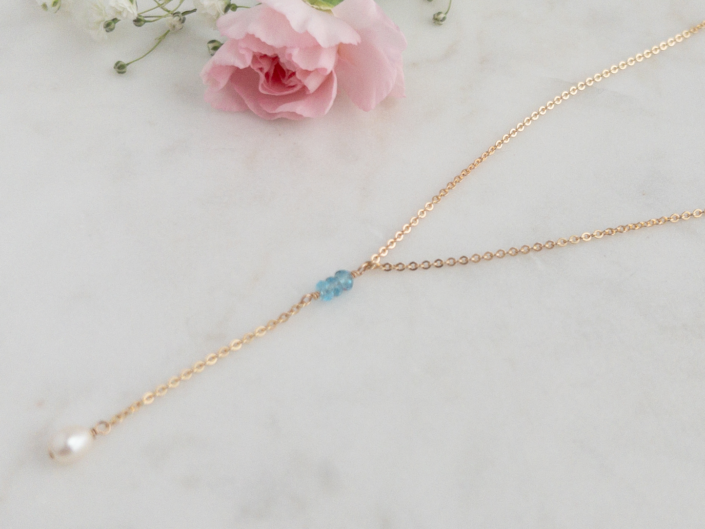 Serenity Lariat Necklace | Blue Topaz & Pearl Bridal Necklace