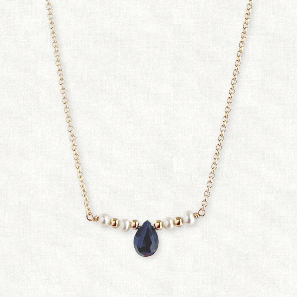 The Isla Necklace | Sapphire and Pearl Bar Necklace