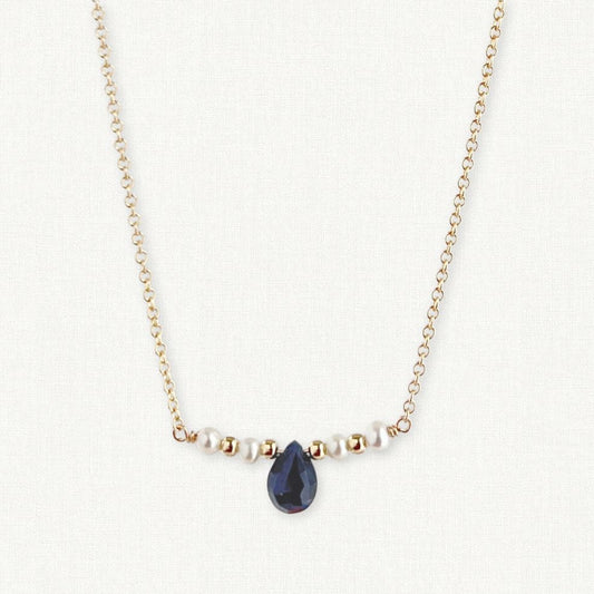 The Isla Necklace | Sapphire and Pearl Bar Necklace