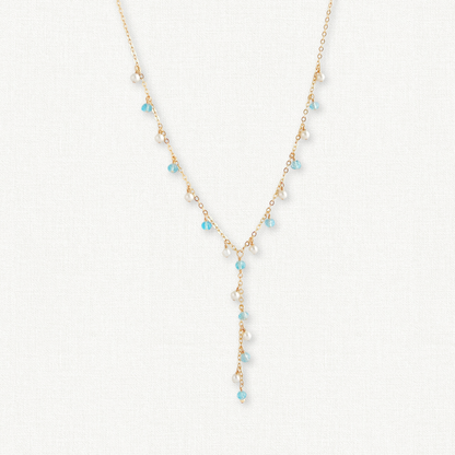 Enchantment Lariat Necklace | Blue Topaz & Pearl Bridal Statement Necklace