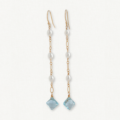 Blue Tide Earrings | Sky Blue Topaz and Pearl Dangle Earrings