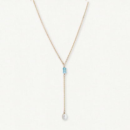 Serenity Lariat Necklace | Blue Topaz & Pearl Bridal Necklace