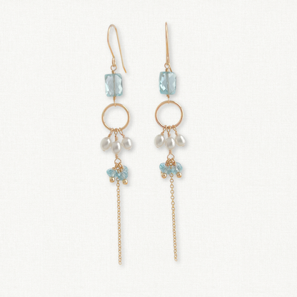 Cascade Drop Earrings | Blue Topaz & Pearl Bridal Earrings