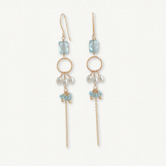 Cascade Drop Earrings | Blue Topaz & Pearl Bridal Earrings