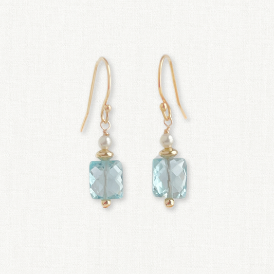 Azure Drop Earrings | Blue Topaz & Pearl Bridal Earrings