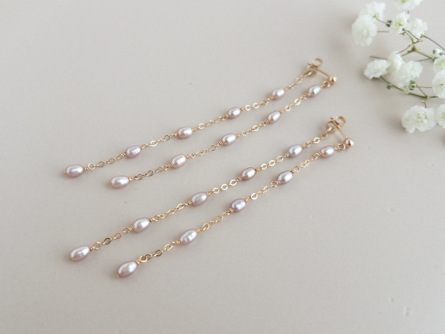 Rosa Blush Pearl Long Front Back Earrings