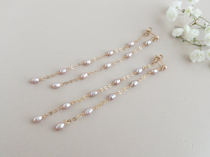 Rosa Blush Pearl Long Front Back Earrings