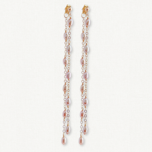 Rosa Blush Pearl Long Front Back Earrings