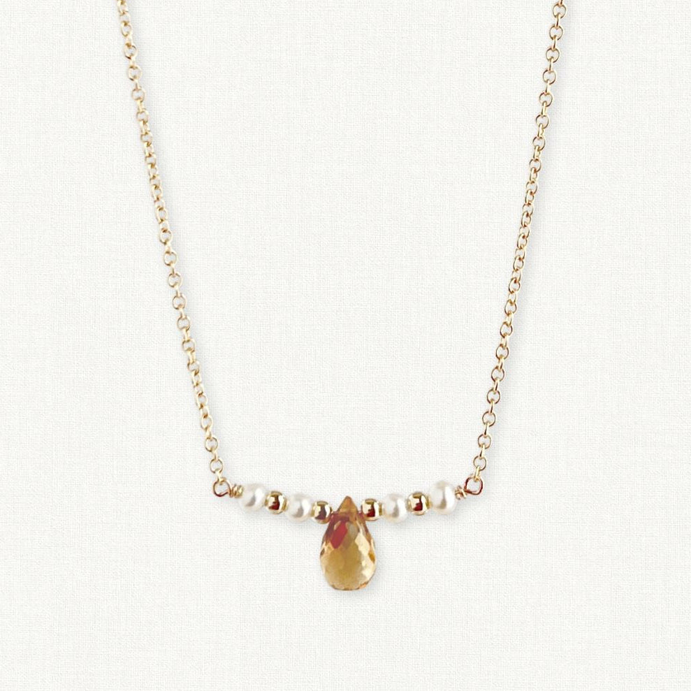 The Isla Necklace | Citrine and Pearl Bar Necklace