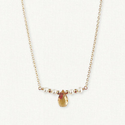The Isla Necklace | Citrine and Pearl Bar Necklace