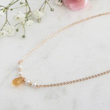 The Isla Necklace | Citrine and Pearl Bar Necklace