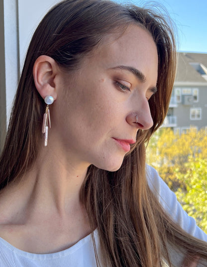 Coin Pearl Biwa Pearl Dangle Earrings