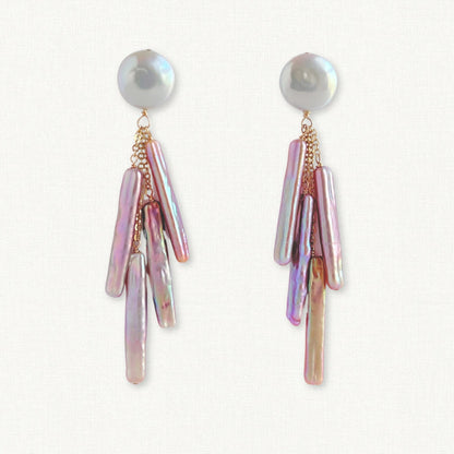 Coin Pearl Biwa Pearl Dangle Earrings
