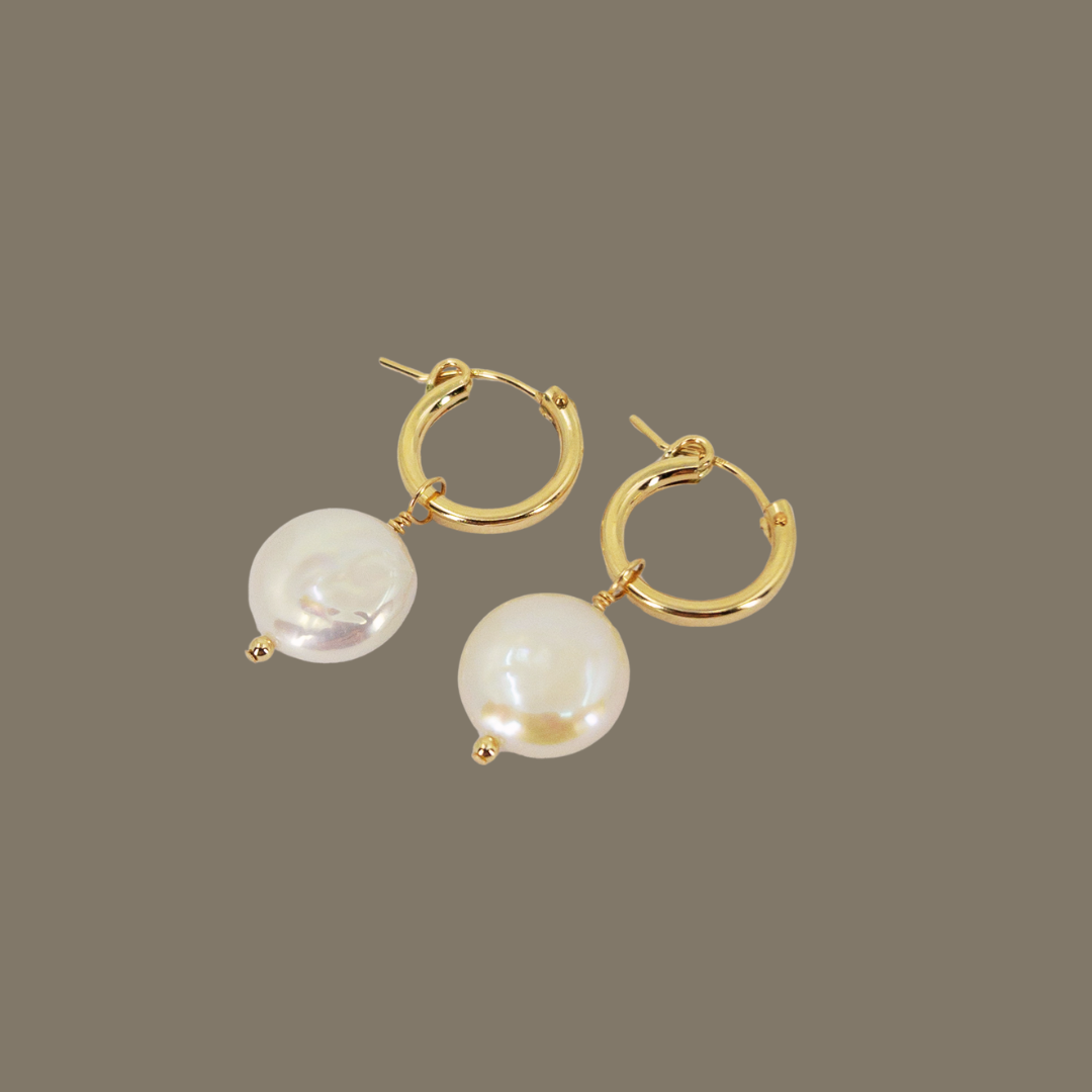 Coin Pearl Hoop Earrings