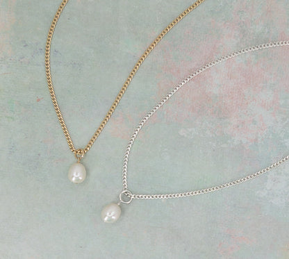 sterling silver and 14k gold filled Pearl Drop Necklace