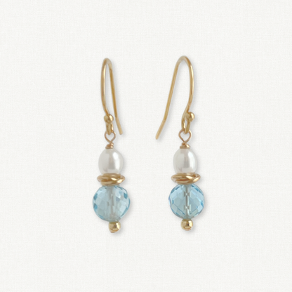 Grace Earrings | Dainty Blue Topaz & Pearl Drop Earrings