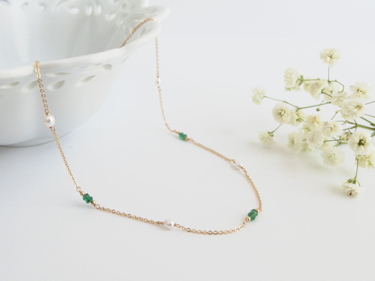 Emerald and Pearl Necklace