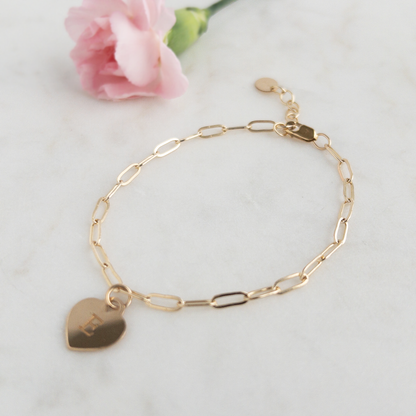 Heart Initial Charm Bracelet | 14k Gold Filled or Sterling Silver