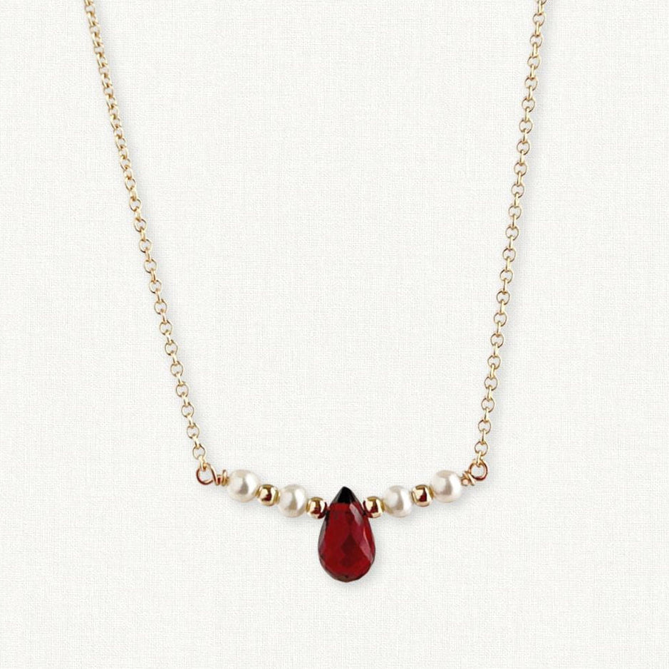 The Isla Necklace | Garnet and Pearl Bar Necklace