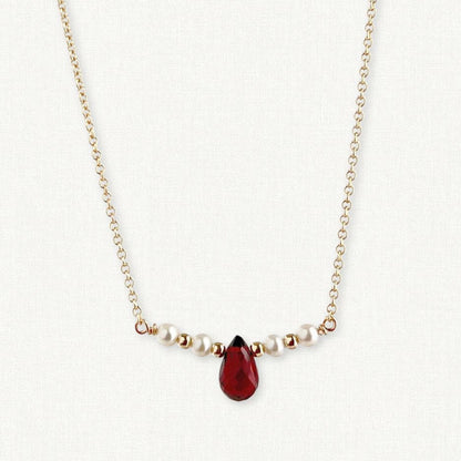 The Isla Necklace | Garnet and Pearl Bar Necklace