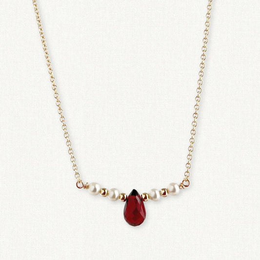 The Isla Necklace | Garnet and Pearl Bar Necklace