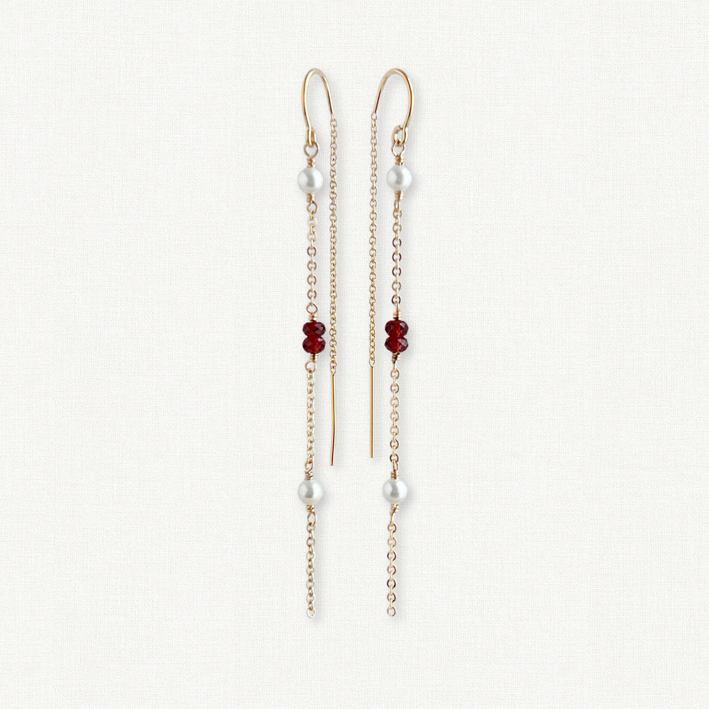 Garnet and Pearl Threader Earrings
