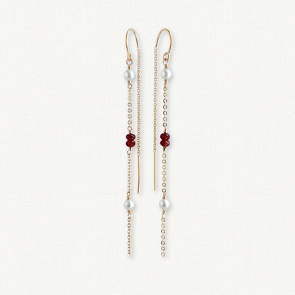 Garnet and Pearl Threader Earrings