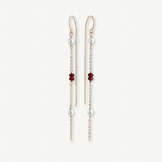 Garnet and Pearl Threader Earrings