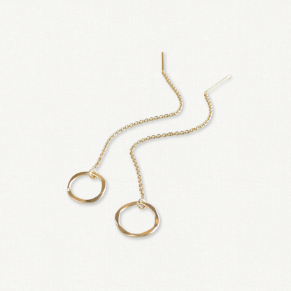 Hammered Circle Dainty Threader Earrings