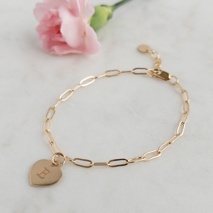 Heart Initial Charm Bracelet | 14k Gold Filled or Sterling Silver