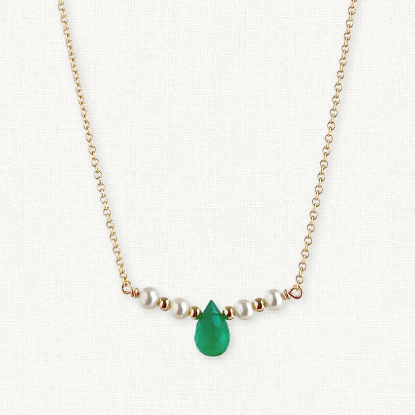 The Isla Necklace | Green Onyx and Pearl Bar Necklace
