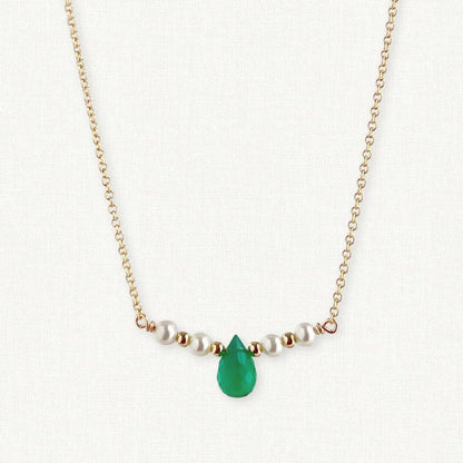 The Isla Necklace | Green Onyx and Pearl Bar Necklace