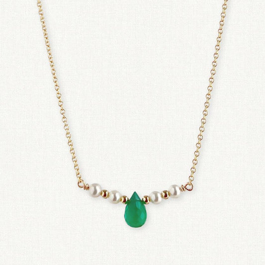 The Isla Necklace | Green Onyx and Pearl Bar Necklace