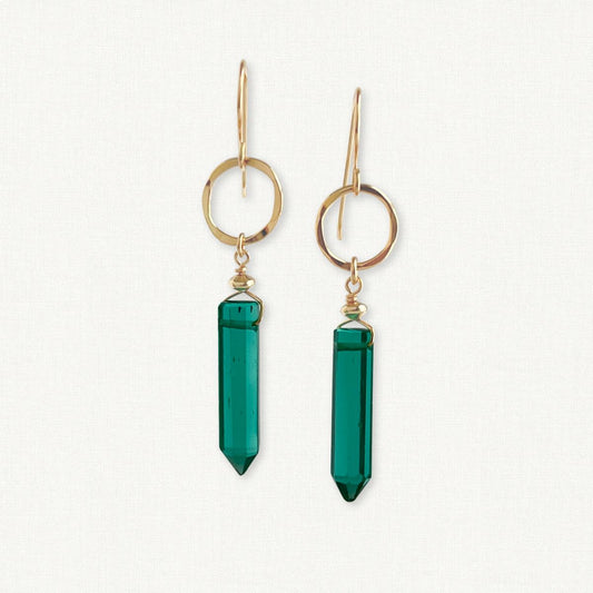 Green Crystal Point Earrings