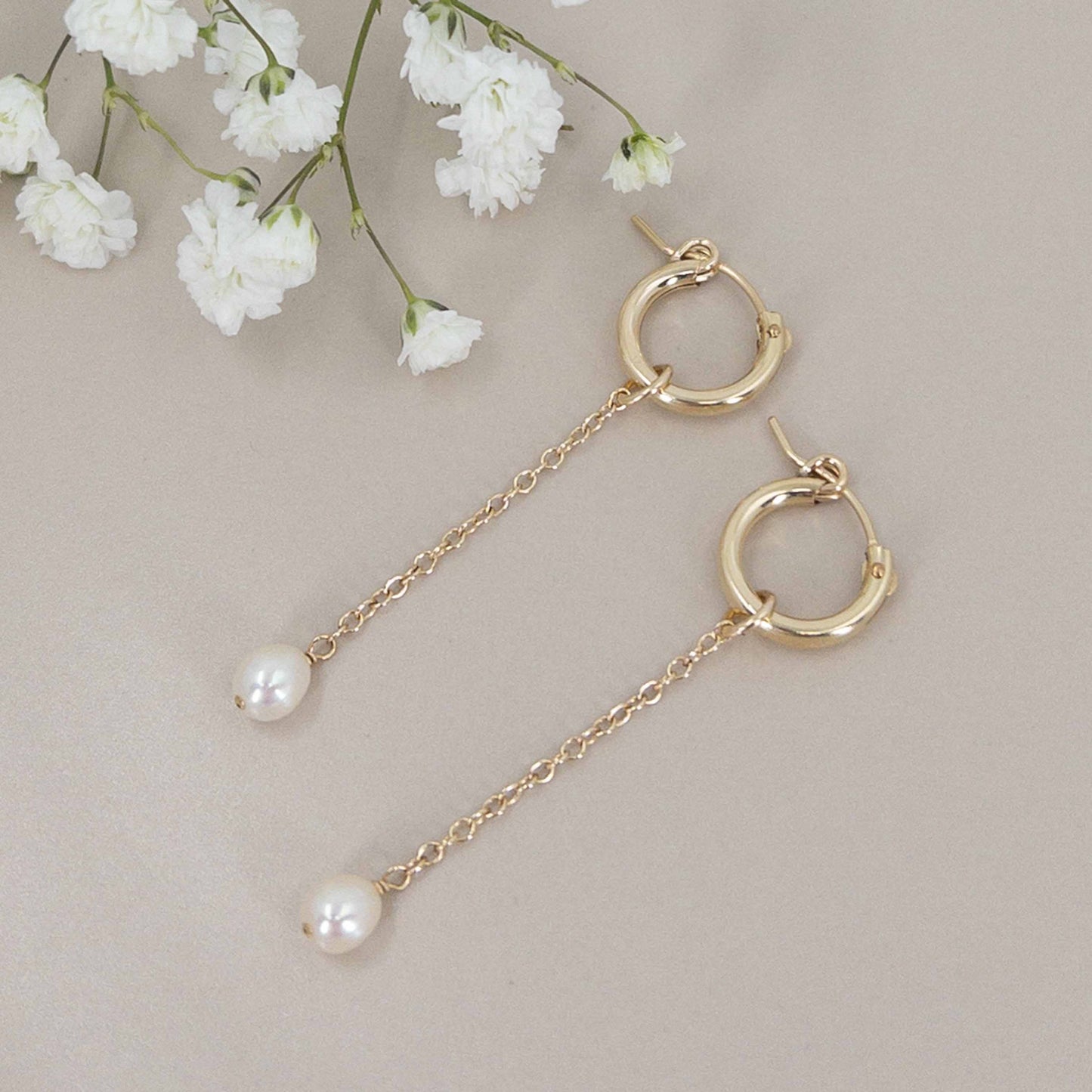 Huggie Hoop Pearl Drop Earrings