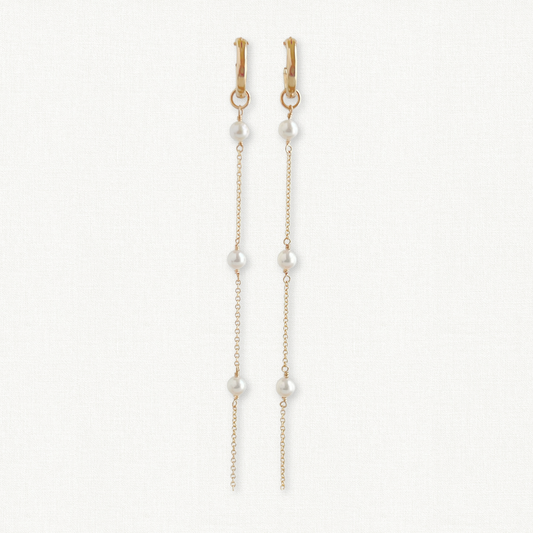 Long Pearl Hoop Earrings
