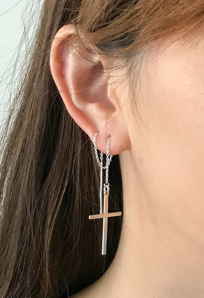 Grace Cross Threaders | Long Cross Earrings