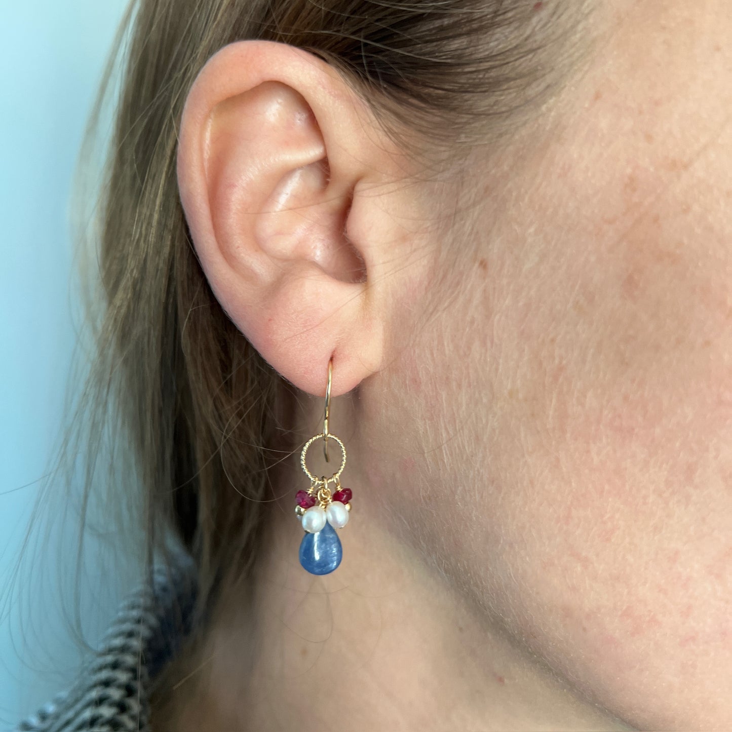 Jubilee Earrings | Kyanite Pearl and Ruby Earrings