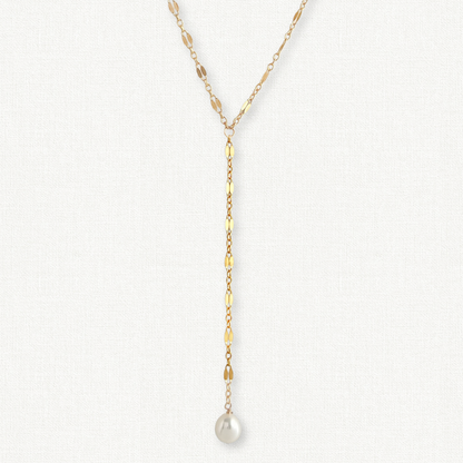 Pearl lariat necklace in 14k gold filled