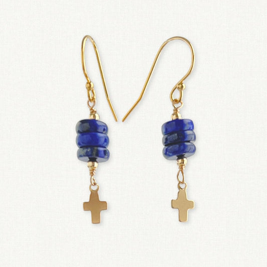 Lapis Cross Dangle Earrings