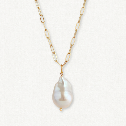 Large Baroque Pearl Necklace on modern paperclip chain 