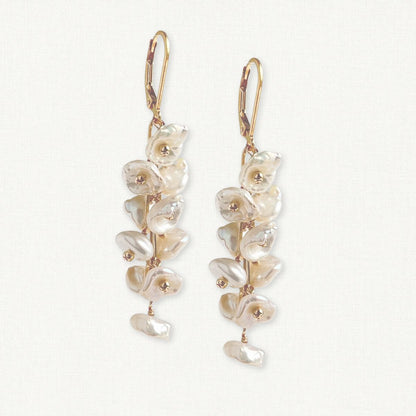 Keshi Pearl Petal Earrings | Bridal Pearl Drop Earrings