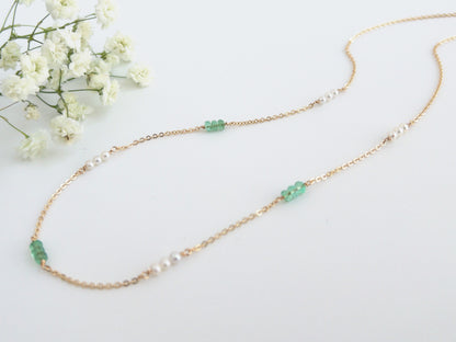 Emerald and Pearl Station Necklace