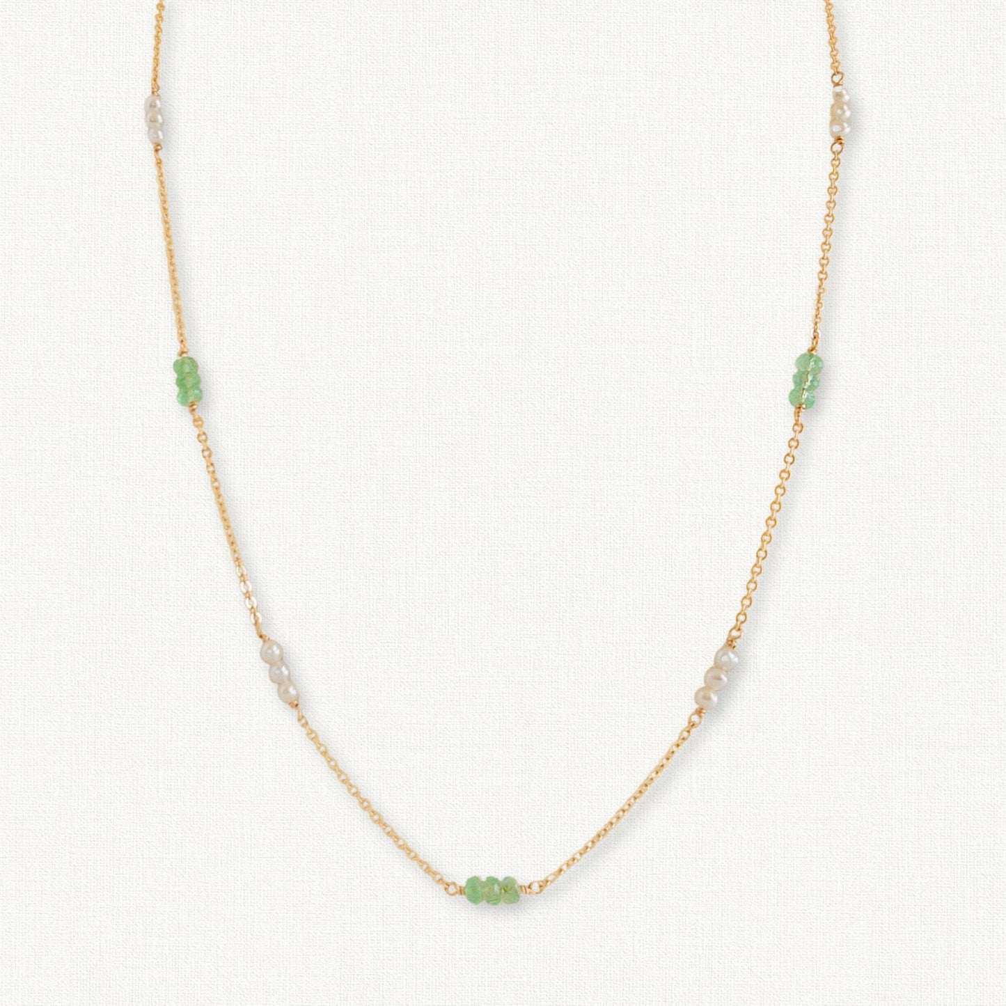 Emerald and Pearl Station Necklace