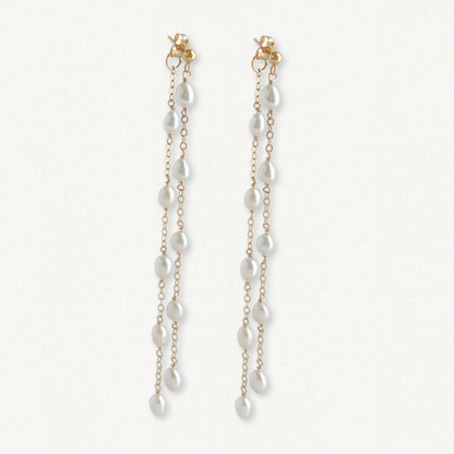 Rosa Long Pearl Dangle Front Back Earrings | Freshwater Pearl Earrings
